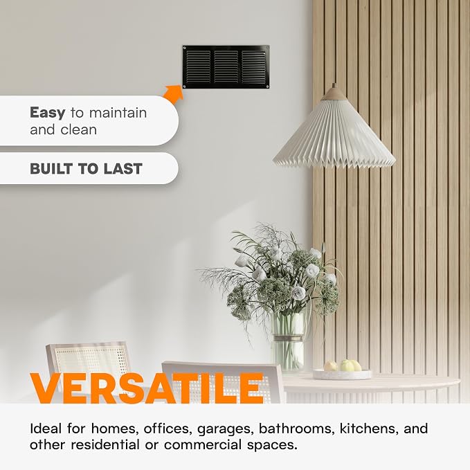 12 x 6 Inch (External Size) Black Galvanized Steel Return Air Register Vent Cover, AC Vent Cover, Dryer Vent Cover Outside &