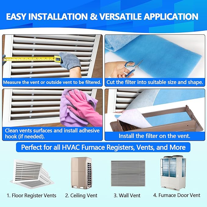 12" x120" Air Vent Filters, Cut to Fit Air Filter (50+ Filters), MERV 8 Triple Vent Filter for Home Floor, Ceiling, RV, HVAC