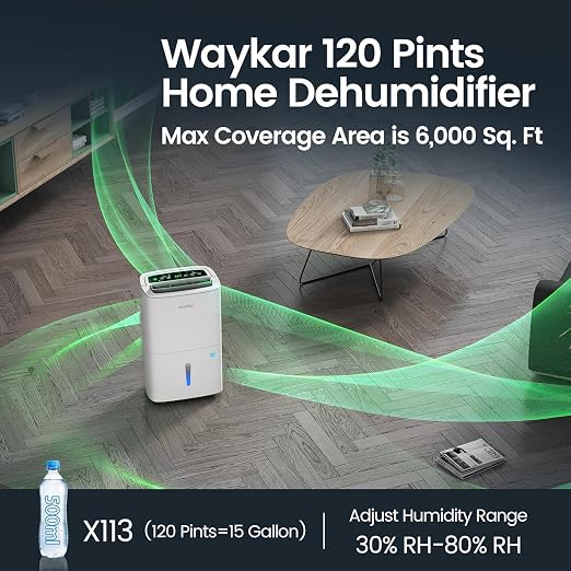 120 Pints 2025 Energy Star Home Dehumidifier for Spaces up to 6,000 Sq. Ft, Ideal for Basement, Bathroom and Large Room with