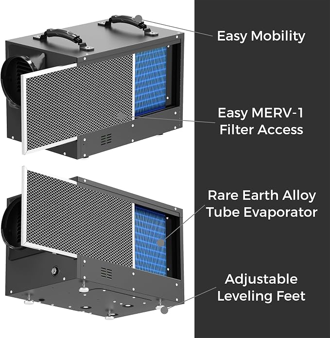 120 PPD Commercial Dehumidifiers with Pump and Hose, Crawl Space Basement dehumidifier, Industry Water Damage Unit, Compact