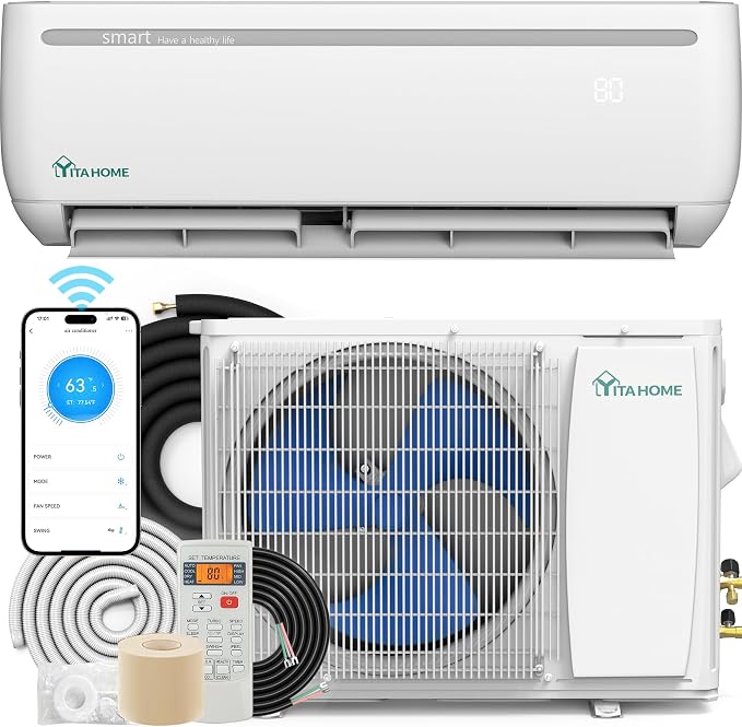 12000 BTU Mini Split AC Heating System, 20 SEER2 115V Ductless Air Conditioner with Wi-Fi & Alexa Compatibility, Covers Up to