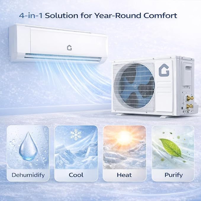 12000 BTU Mini Split AC/Heating System, 21 SEER2 Inverter Ductless Heat Pump, WiFi Wall Mount Split System Air Conditioner