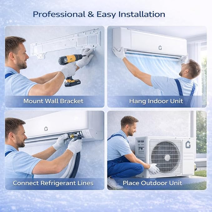12000 BTU Mini Split AC/Heating System, 21 SEER2 Inverter Ductless Heat Pump, WiFi Wall Mount Split System Air Conditioner