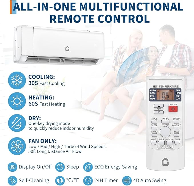 12000 BTU Mini Split AC/Heating System, 22 SEER2 Inverter Split System Air Conditioners, alternate product view 3