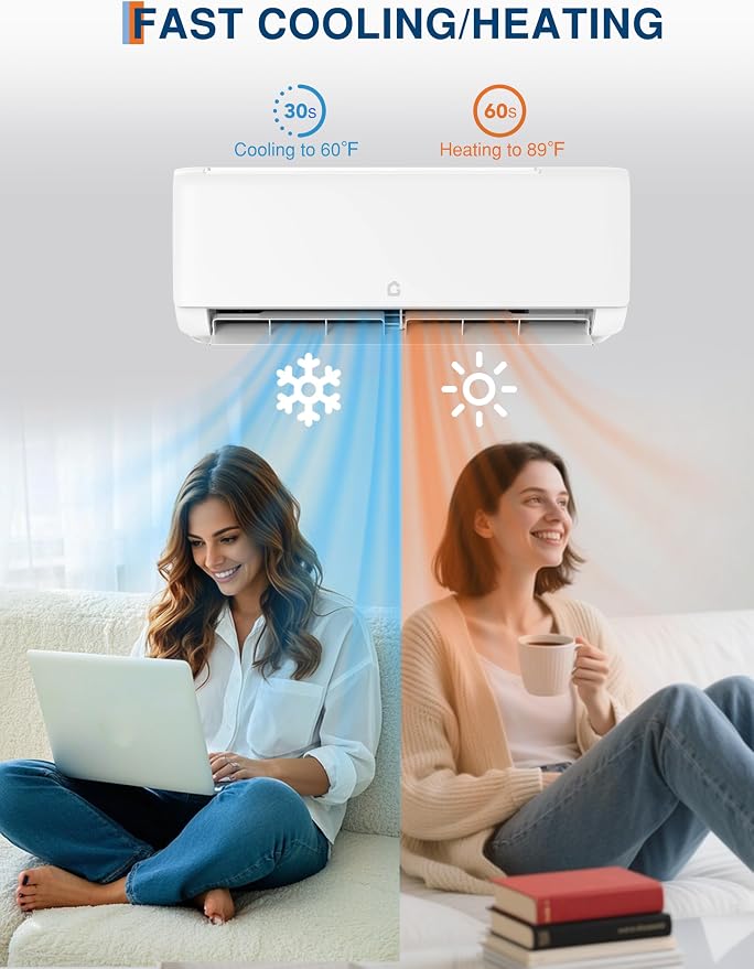 12000 Btu Mini Split AC Heating System, Wifi Enabled Mini Split Air Conditioner with 22 SEER2 Inverter, Heat Pump, 110V Air