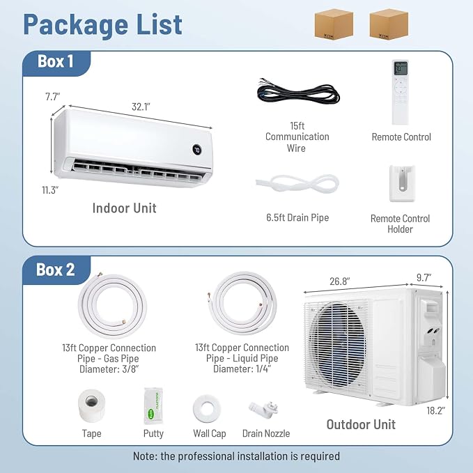 12000 BTU Mini Split AC/Heating System with Built-in Chassis Heating, 18.1 SEER2 115V Ductless Inverter Air Conditioner Heat