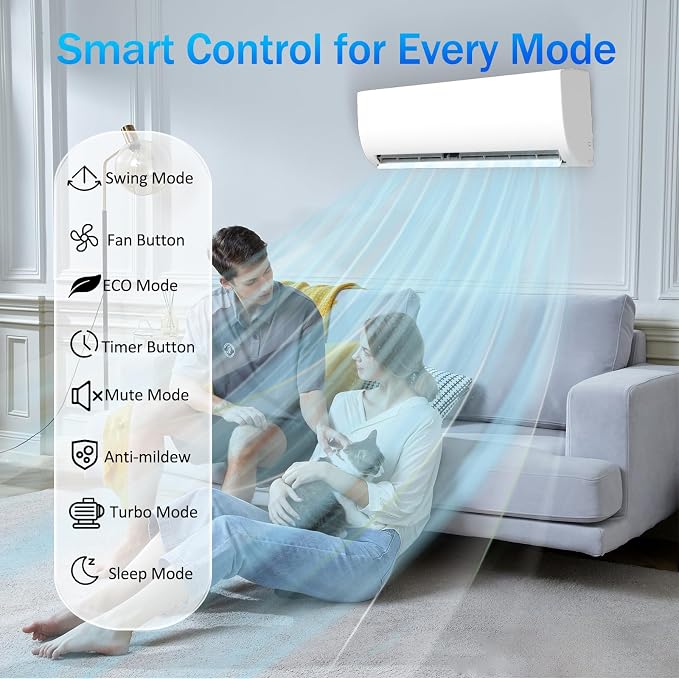 12000 BTU Mini Split AC/Heating System with Inverter, 19 SEER2 230V Energy Efficient Ductless Wall-Mounted Air Conditioner