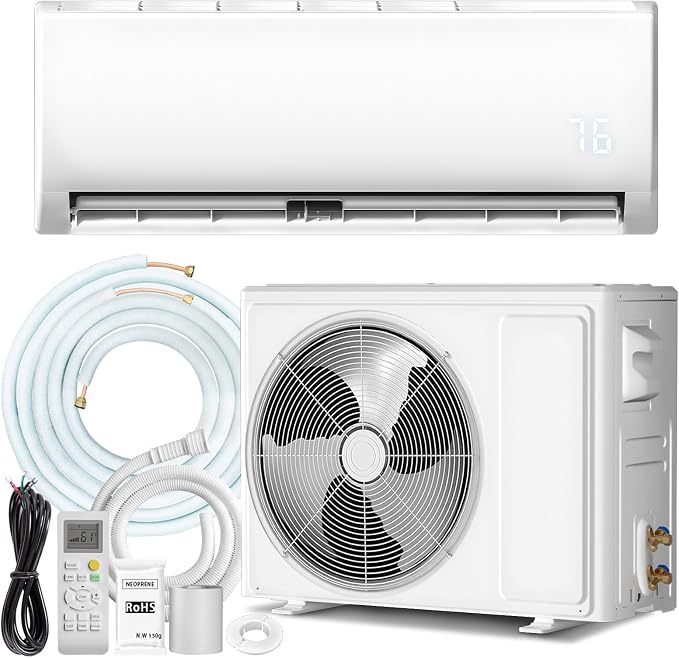 12000 BTU Mini Split AC/Heating System with Inverter, 19 SEER2 115V Energy Efficient Ductless Wall-Mounted Air Conditioner