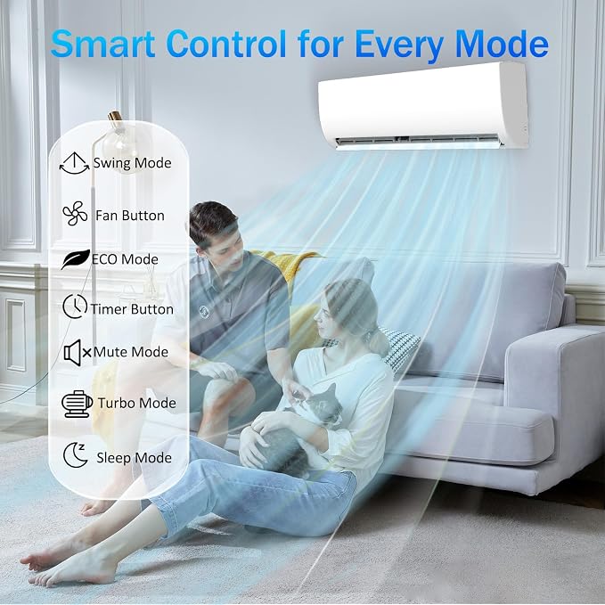 12000 BTU Mini Split AC/Heating System with Inverter, 19 SEER2 115V Energy Efficient Ductless Wall-Mounted Air Conditioner