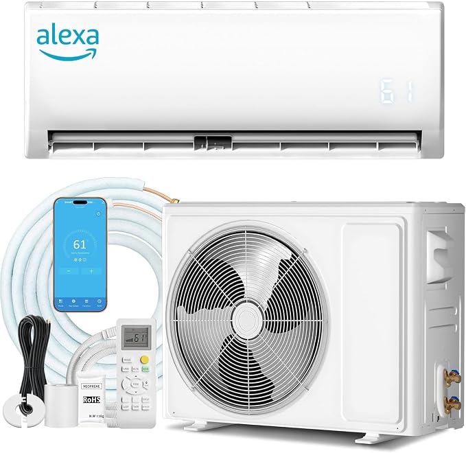 12000 BTU Mini Split Air Conditioner, 19 SEER2 Ductless AC, 115V Inverter System, Alexa Compatible, Cools Up to 750 Sq. Ft