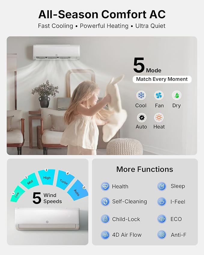 12000 BTU Mini Split Air Conditioner 230V, 20 SEER2 AC & Heat Pump, Quiet Ductless System for Up to 750 Sq.Ft, alternate
