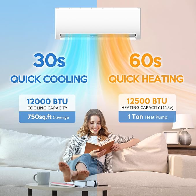 12000 BTU Mini Split Air Conditioner & Heat Pump, 115V Wall Mount Ductless Inverter AC/Heating System - 19 SEER2, Ultra