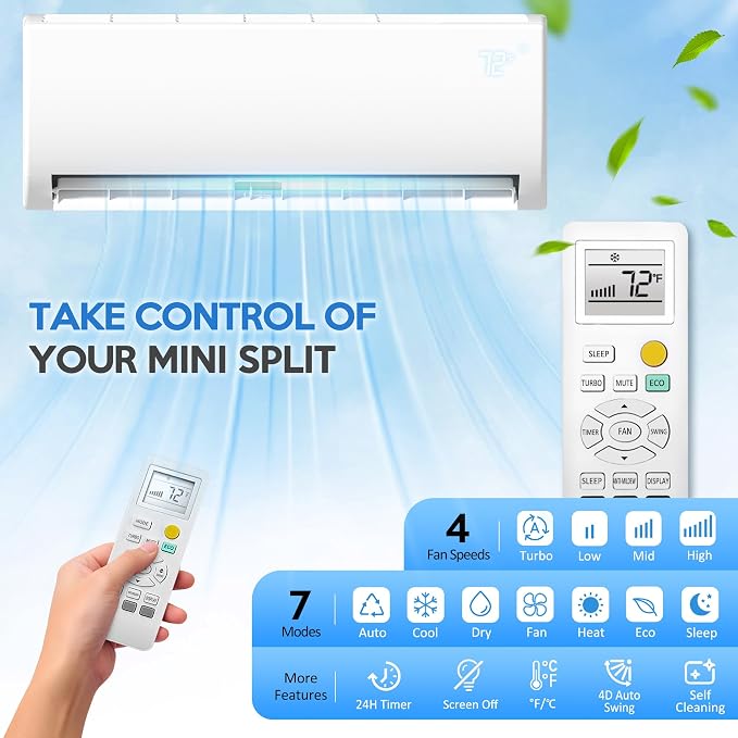 12000 BTU Mini Split Air Conditioner & Heat Pump, 230V Wall Mount Ductless Inverter AC/Heating System - 19 SEER2, Ultra