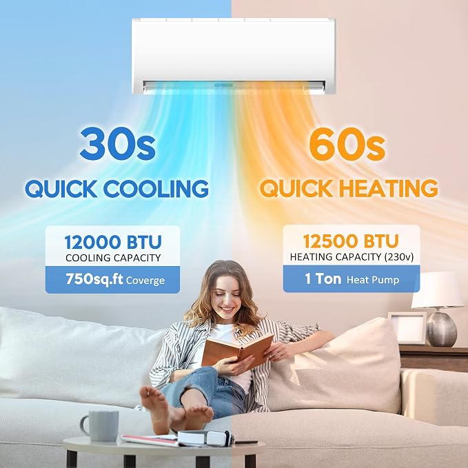 12000 BTU Mini Split Air Conditioner & Heat Pump, 230V Wall Mount Ductless Inverter AC/Heating System - 19 SEER2, Ultra