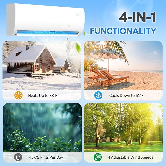 12000 BTU Mini Split Air Conditioner & Heat Pump, 230V Wall Mount Ductless Inverter AC/Heating System - 19 SEER2, Ultra