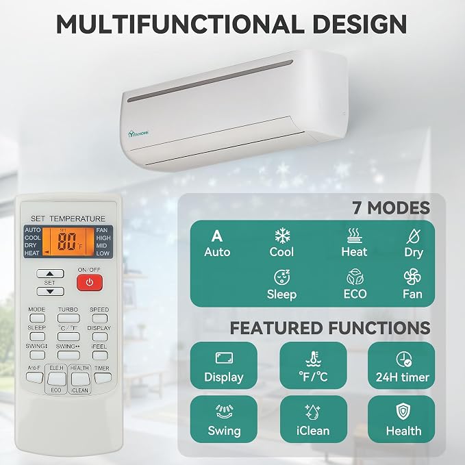 12000 BTU Mini Split Air Conditioner Heat Pump System, 17 SEER2 208-230V Ductless Inverter System with Wi-Fi &, alternate