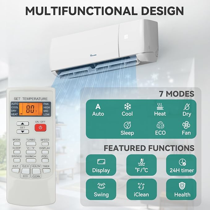 12000 BTU Mini Split Air Conditioner Heat Pump System, 20 SEER2 115V Ductless Inverter System with Wi-Fi & Alexa