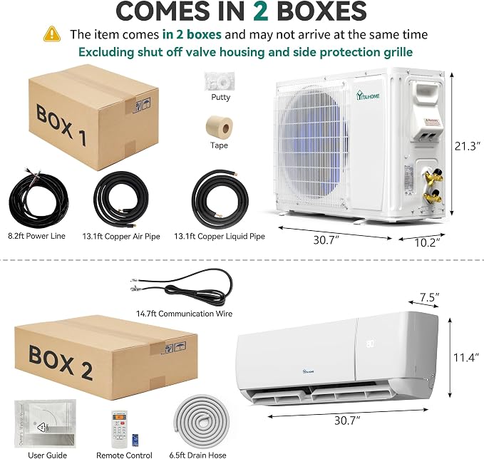 12000 BTU Mini Split Air Conditioner Heat Pump System, 20 SEER2 115V Ductless Inverter System with Wi-Fi & Alexa