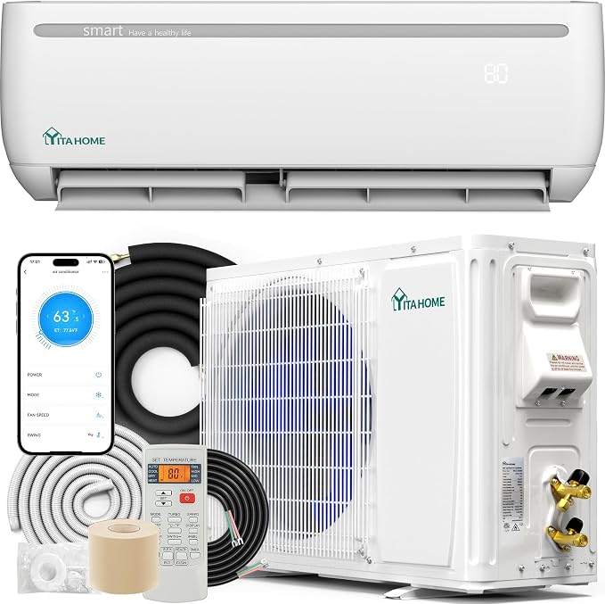 12000 BTU Mini Split Air Conditioner Heat Pump System, 20 SEER2 115V WiFi Enabled Inverter Ductless AC Cool Up to 750 Sq.