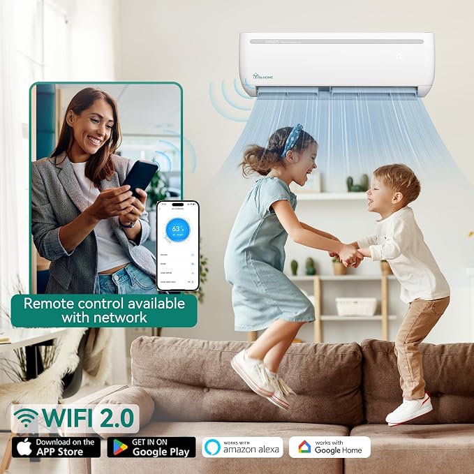 12000 BTU Mini Split Air Conditioner Heat Pump System, 20 SEER2 115V WiFi Enabled Inverter Ductless AC Cool Up to 750 Sq.