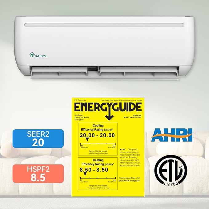 12000 BTU Mini Split Air Conditioner Heat Pump System, 20 SEER2 115V WiFi Enabled Inverter Ductless AC Cool Up to 750 Sq.