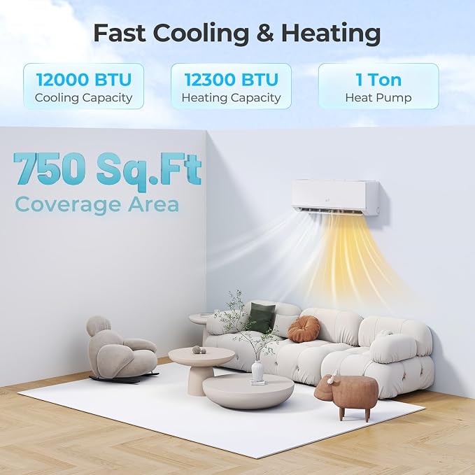 12000 BTU Mini Split Air Conditioner & Heater, 115V WiFi Enabled 24 SEER2 Ductless Inverter AC Unit, Works w/Alexa, Cools