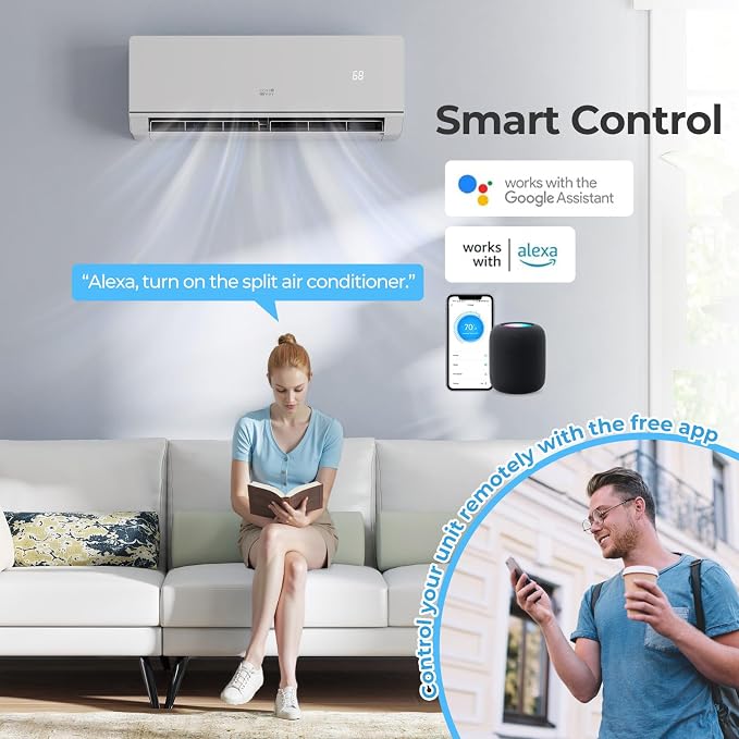 12000 BTU Mini Split Air Conditioner & Heater, 115V WiFi Enabled 24 SEER2 Ductless Inverter AC Unit, Works w/Alexa, Cools