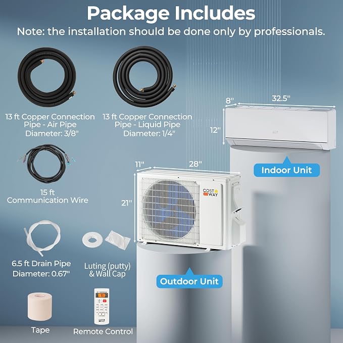 12000 BTU Mini Split Air Conditioner & Heater, 115V WiFi Enabled 24 SEER2 Ductless Inverter AC Unit, Works w/Alexa, Cools
