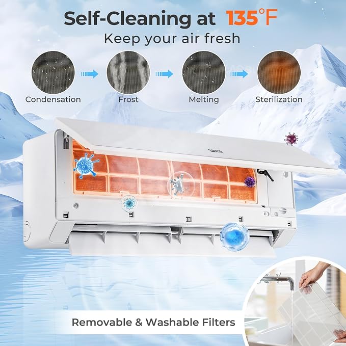 12000 BTU Mini Split Air Conditioner & Heater, 115V WiFi Enabled 24 SEER2 Ductless Inverter AC Unit, Works w/Alexa, Cools