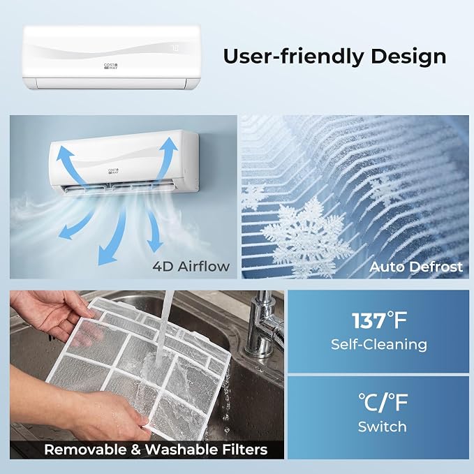 12000 BTU Mini Split Air Conditioner & Heater, 20 SEER2 115V Energy Efficient Inverter Wall-Mounted AC Unit w/Heat Pump &