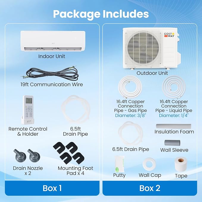12000 BTU Mini Split Air Conditioner & Heater, 20 SEER2 Wifi Enabled AC Unit Up to 750 Sq. Ft, 208/230V Energy Efficient