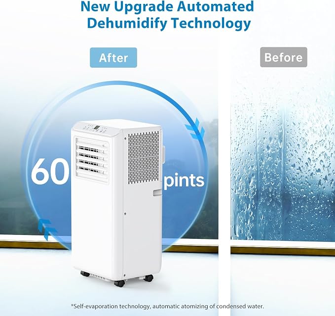 12000 BTU Portable AC with Black Top Cover, Cooling, Dehumidifying & Fan Functions, Ideal for Rooms Up to 600 Sq Ft, Quiet