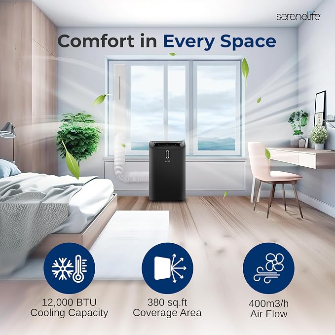 12000 BTU Portable Air Conditioner - 3-in-1 Compact Standing Air Conditioner for Room Up to 380 Sq. Ft. - Floor AC Unit with