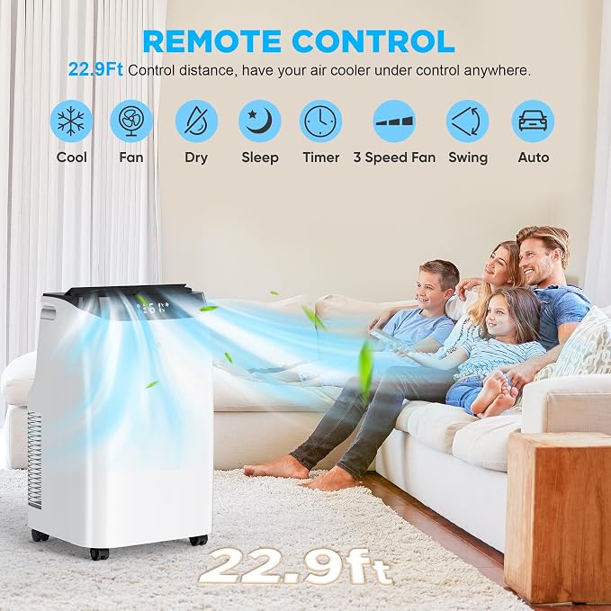 12000 BTU Portable Air Conditioner, 3-IN-1 Free Standing Cooling Portable AC Unit with Fan & Dehumidifier Function, Remote