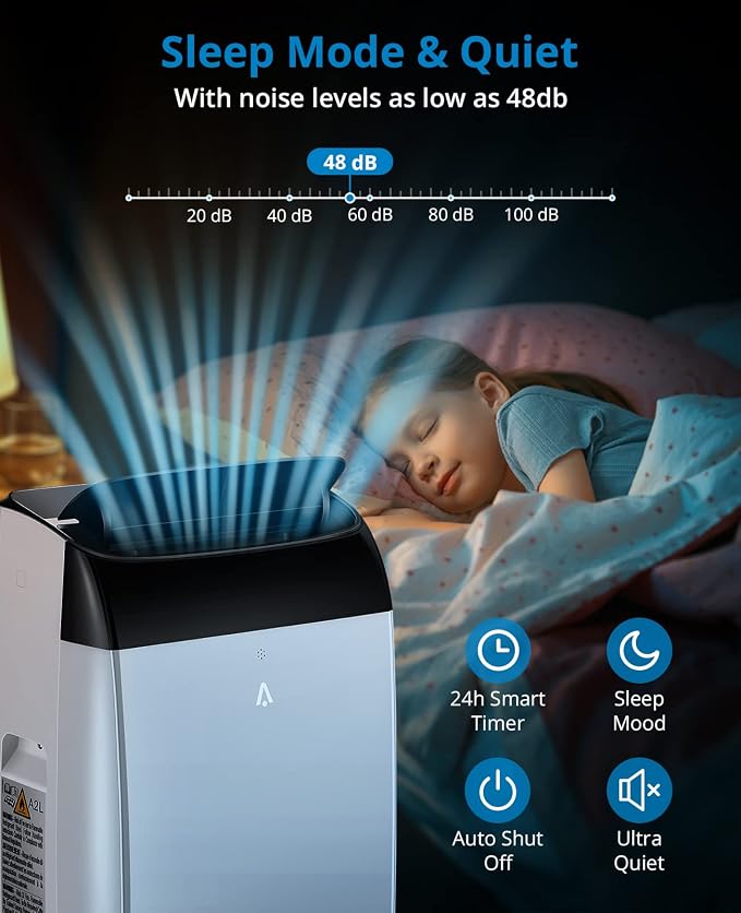 12000 BTU Portable Air Conditioner, Cools up to 550 sq.ft, 3-in-1 AC Unit with Cooling, Dehumidifier & Fan, Quiet Portable AC