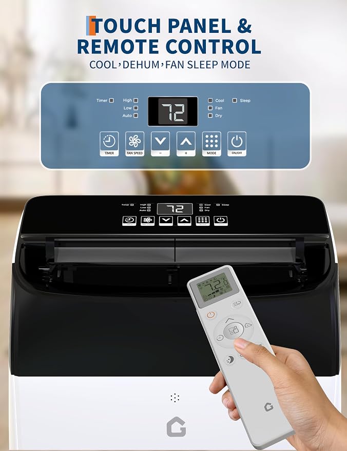 12000 BTU Portable Air Conditioner with Black Top Cover, Cooling, Dehumidifying, and Fan Functions, Ideal for Medium-Sized
