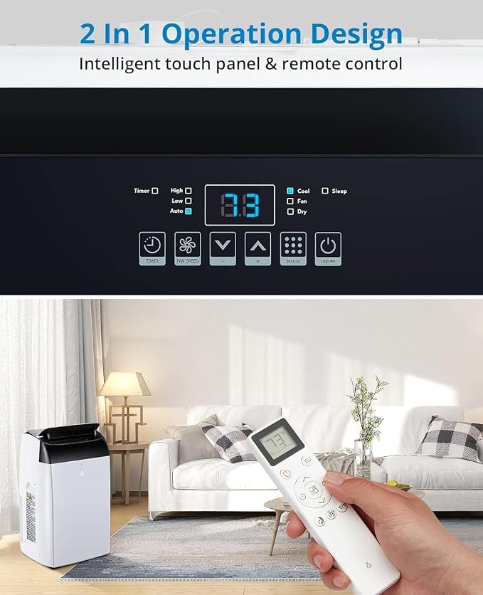 12000 BTU Portable Air Conditioner with Remote Control, 3-in-1 Free Standing Cooling Portable AC Unit with Cool/Dry/Fan Mode