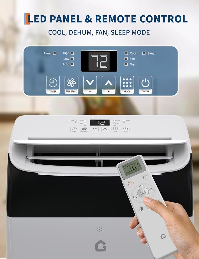 12000 BTU Portable Air Conditioner with Remote Control, 3-in-1 Free Standing Cooling Portable AC Unit with Cool/Dry/Fan Mode