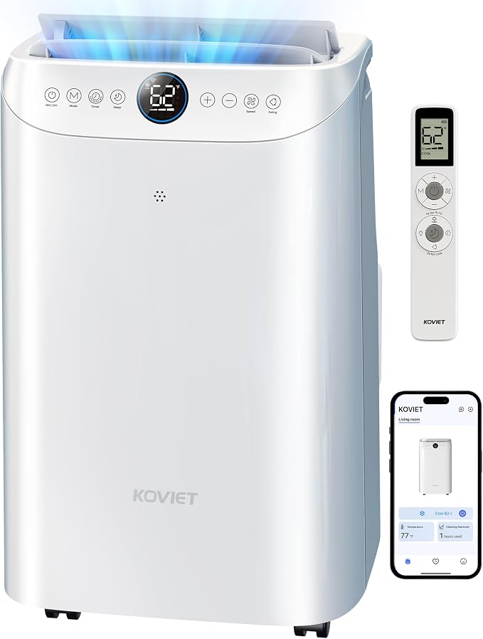 12000 BTU Portable Air Conditioners, 6-IN-1 Wi-Fi Smart AC Unit with APP & Voice & Remote Control, Auto-Evaporation, Quiet