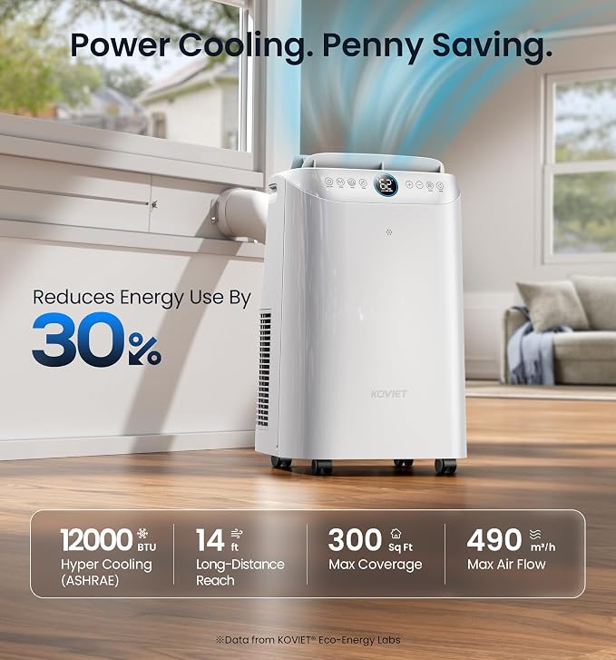 12000 BTU Portable Air Conditioners, 6-IN-1 Wi-Fi Smart AC Unit with APP & Voice & Remote Control, Auto-Evaporation, Quiet