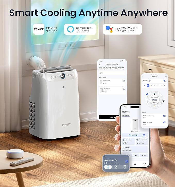 12000 BTU Portable Air Conditioners, 6-IN-1 Wi-Fi Smart AC Unit with APP & Voice & Remote Control, Auto-Evaporation, Quiet