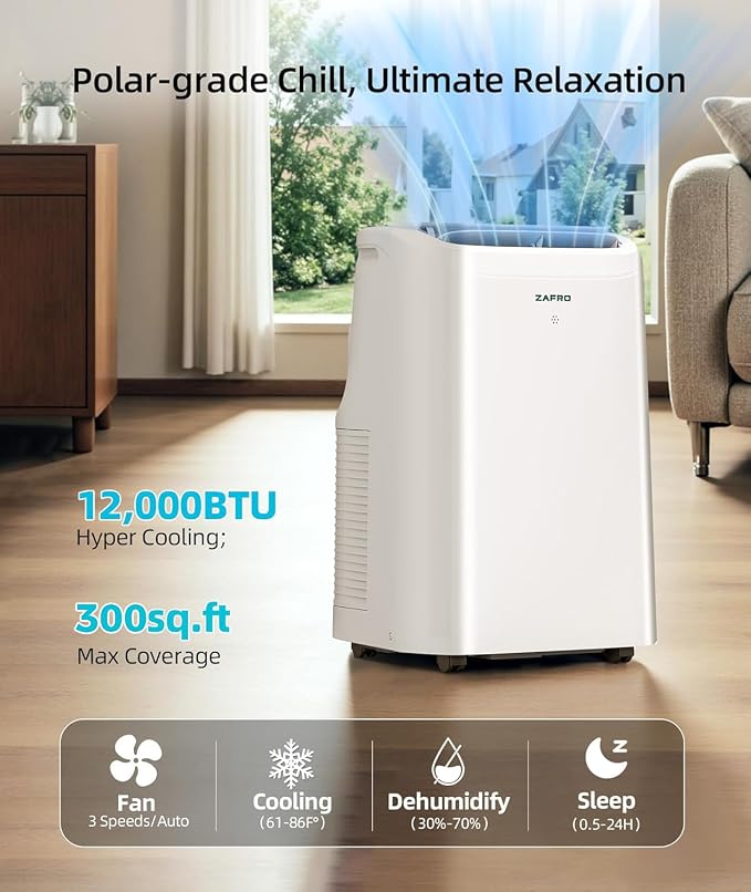 12000 BTU Portable Air Conditioners (8000 BTU SACC), AC Unit for Bedroom with Drainage-free Cooling, Fan & Dehumidifier