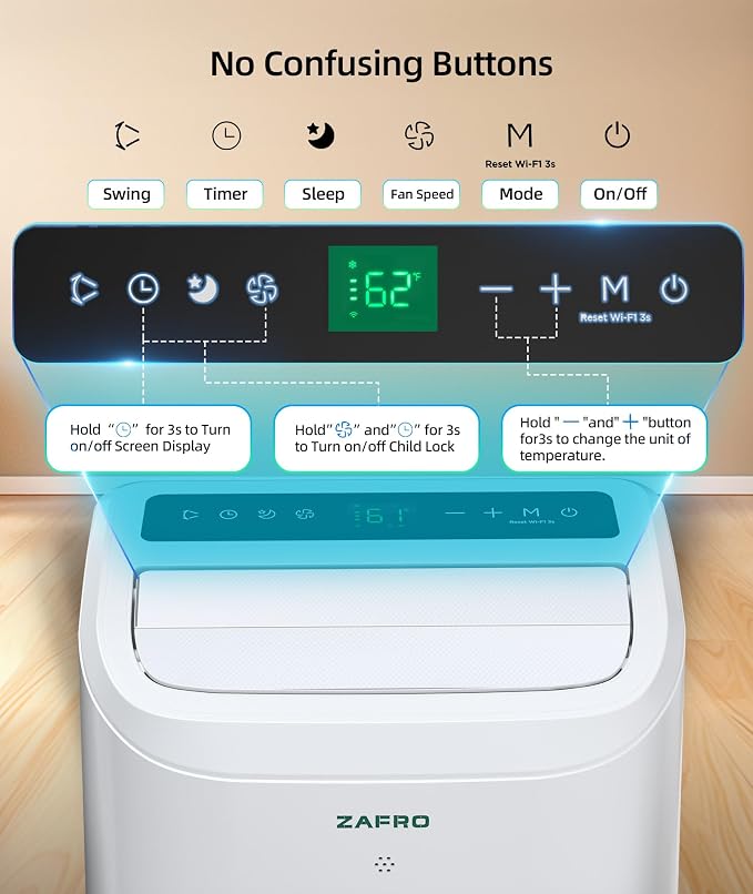 12000 BTU Portable Air Conditioners (8000 BTU SACC), AC Unit for Bedroom with Drainage-free Cooling, Fan & Dehumidifier