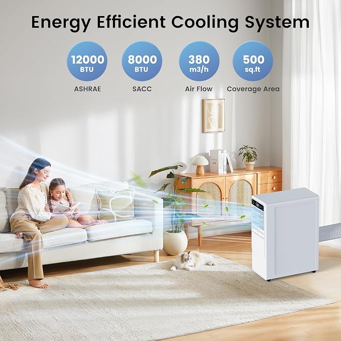 12000 BTU Portable Air Conditioners for Room up to 500 sq.ft, 3-in-1 Free Standing Quiet Portable AC Unit with Fan &