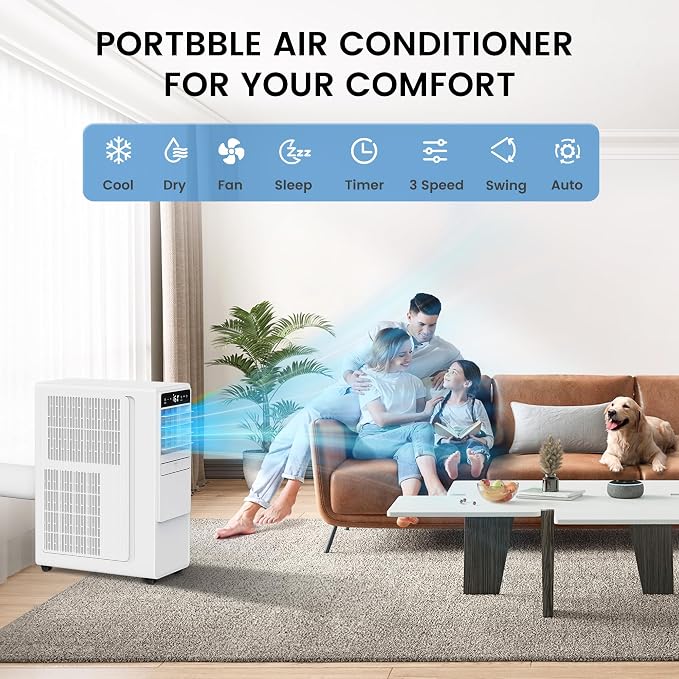 12000 BTU Portable Air Conditioners for Room up to 500 sq.ft, 3-in-1 Free Standing Quiet Portable AC Unit with Fan &