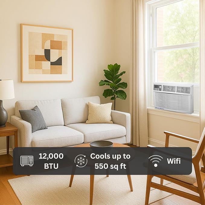 12000 BTU WiFi Enabled, Alexa Ready, Energy Savings - Window Mounted Air Conditioner Unit (10.9 CEER 120 VAC), White, Cool
