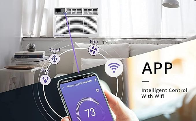 12000 BTU WiFi Enabled, Alexa Ready, Energy Savings - Window Mounted Air Conditioner Unit (10.9 CEER 120 VAC), White, Cool