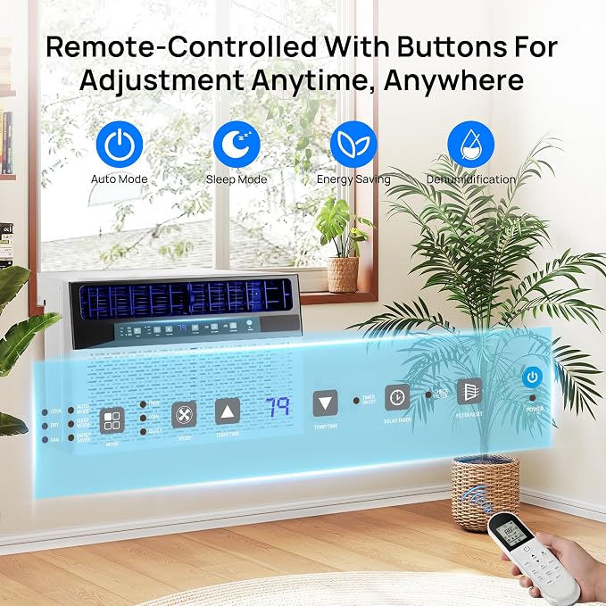 12000 BTU Window Air Conditioner, Cool up to 550 Sq.Ft.,Window AC Units with 3 Speeds,6 Modes,Quiet Operation,Remote,Energy