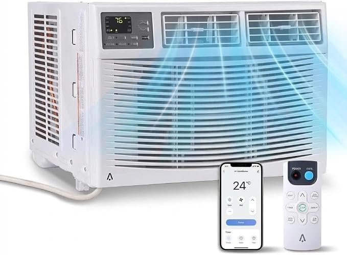 12000 BTU Window Air Conditioner for Rooms up to 550 Sq Ft, WiFi Enabled Smart AC, Maintains Natural Light & View, 5 Cooling