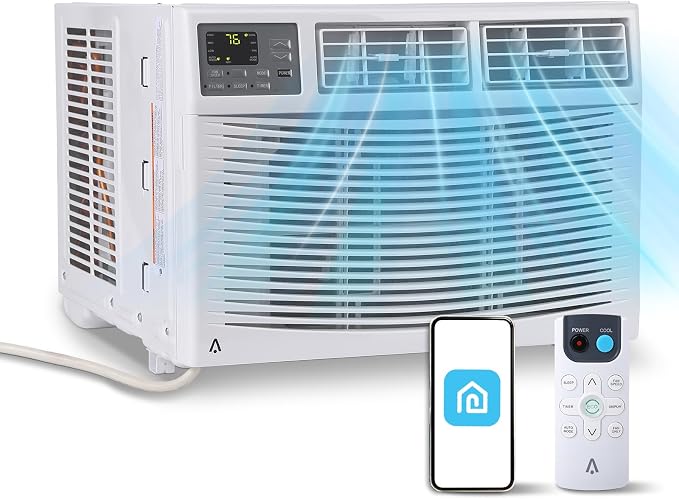 12000 BTU Window Air Conditioner, Smart WiFi AC Unit with Remote & App Control, Heavy Duty Cooling for Large Rooms up to 550